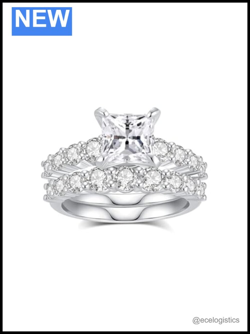 Moissanite Wedding Ring Set 925 Sterling Silver 18K White Gold Plated Bridal Set